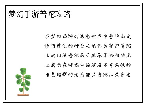 梦幻手游普陀攻略